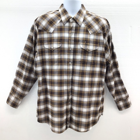 Ely Cattleman Other - Ely Cattleman Mens Brown Plaid Snap Button Shirt